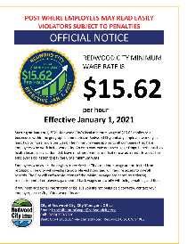 Redwood City Minimum Wage Official Notice